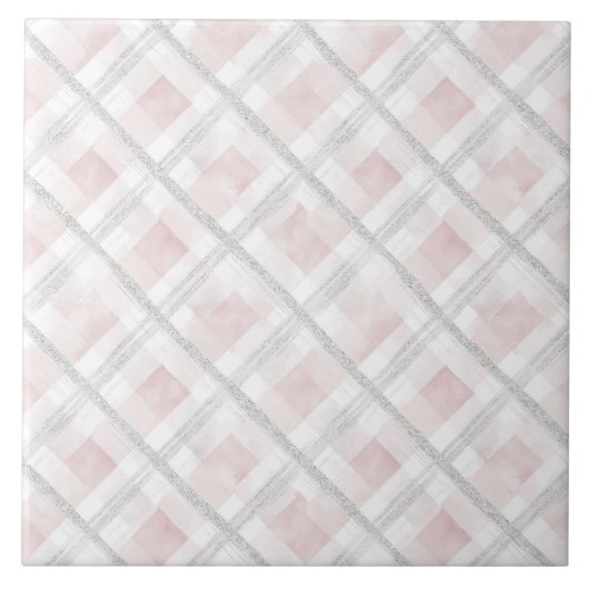 Roze Wit Zilveren Glitter Vierkanten Tegeltje (Voorkant)