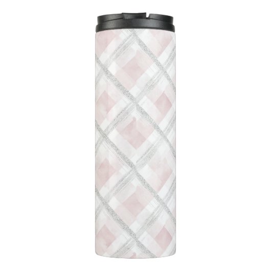 Roze Wit Zilveren Glitter Vierkanten Thermosbeker (Achterkant)