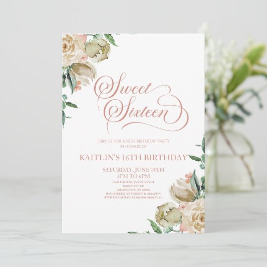 Roze Wit Zoet Zestien 16e Verjaardagsfeestje Kaart (Staand voorkant)
