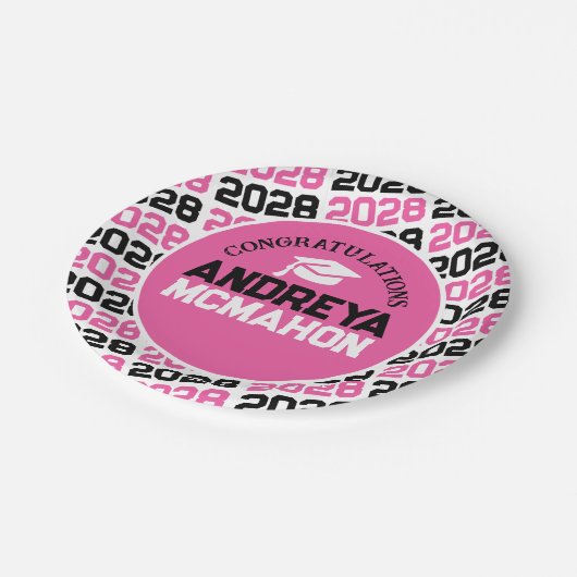 Roze, Wit & Zwart Afstuderen Gepersonaliseerd Papieren Bordje (Gekanteld)