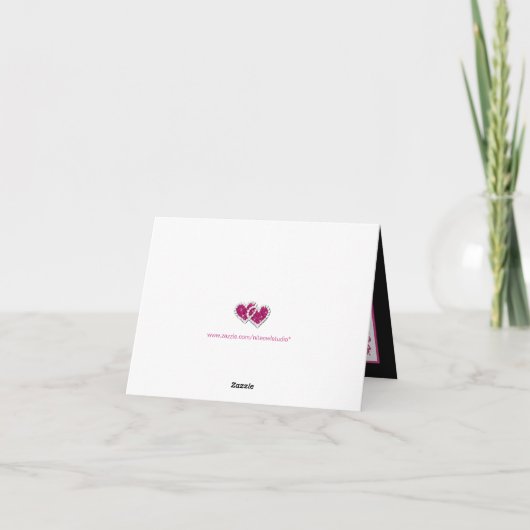 Roze, wit, zwart bloemenbruiloft dank u kaart (Achterkant)