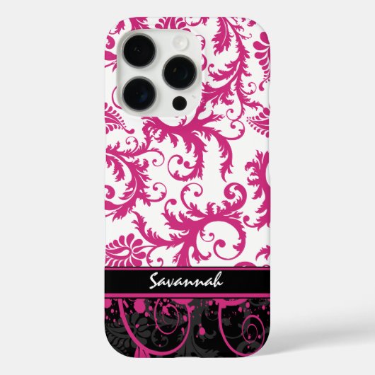 Roze Wit Zwart Gepersonaliseerde Damask Case-Mate iPhone Case (Achterkant)