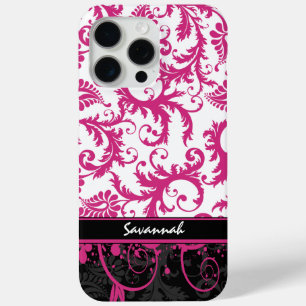 Roze Wit Zwart Gepersonaliseerde Damask iPhone 15 Pro Max Hoesje