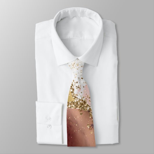 Roze Wit Zwart Mauve Goud Glitter Agaat Marmer Stropdas (Gebonden)