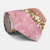 Roze Wit Zwart Mauve Goud Glitter Agaat Marmer Stropdas (Opgerold)