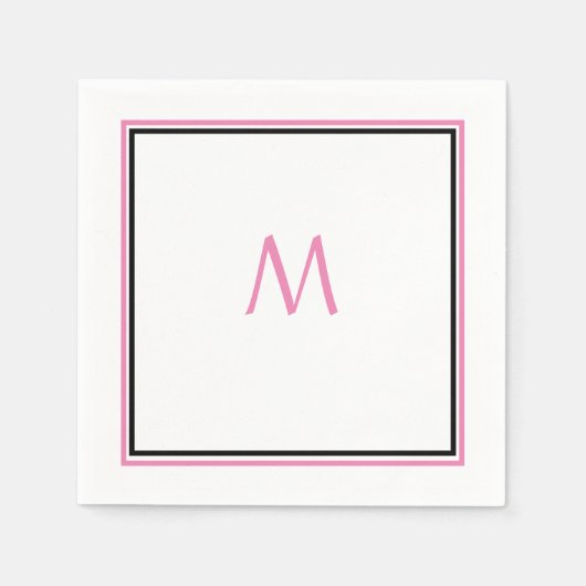 Roze Wit Zwart Monogram Initiaal Aangepaste naam C Servet (Voorkant)