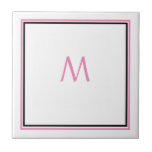 Roze Wit Zwart Monogram Initiaal Aangepaste Naam G Tegeltje<br><div class="desc">Ontworpen met tekst sjabloon voor monogrammed initiaal dat u kunt aanpassen!</div>