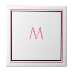 Roze Wit Zwart Monogram Initiaal Aangepaste Naam G Tegeltje