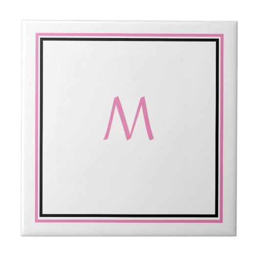 Roze Wit Zwart Monogram Initiaal Aangepaste Naam G Tegeltje (Voorkant)