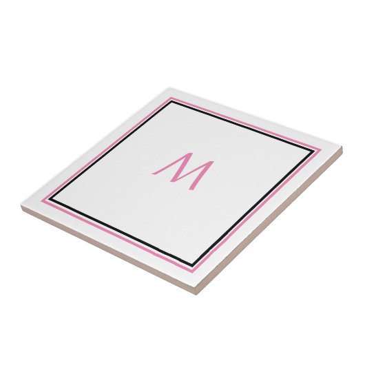 Roze Wit Zwart Monogram Initiaal Aangepaste Naam G Tegeltje (Zijkant)