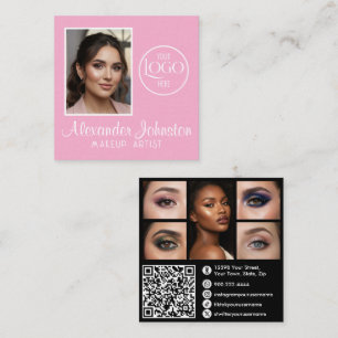 Roze Wit & Zwart Script Make-up Foto Personaliseer Vierkante Visitekaartje