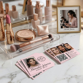 Roze Wit & Zwart Script Make-up Foto Personaliseer Vierkante Visitekaartje