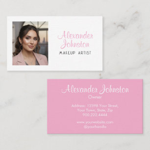 Roze Wit & Zwart Script Make-up Foto Personaliseer Visitekaartje