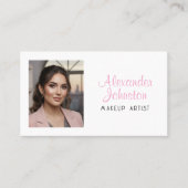Roze Wit & Zwart Script Make-up Foto Personaliseer Visitekaartje (Voorkant)