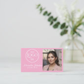 Roze Wit & Zwart Script Make-up Foto Personaliseer Visitekaartje (Staand voorkant)