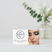 Roze Wit & Zwart Script Make-up Foto Personaliseer Visitekaartje (Staand voorkant)