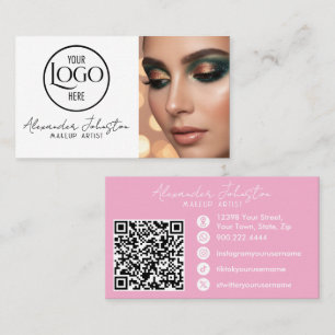 Roze Wit & Zwart Script Make-up Foto Personaliseer Visitekaartje