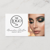 Roze Wit & Zwart Script Make-up Foto Personaliseer Visitekaartje (Voorkant)