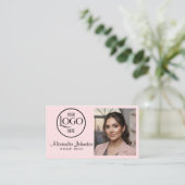 Roze Wit & Zwart Script Make-up Foto Personaliseer Visitekaartje (Staand voorkant)