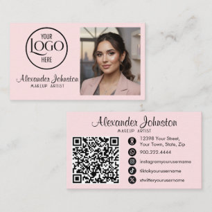 Roze Wit & Zwart Script Make-up Foto Personaliseer Visitekaartje