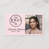 Roze Wit & Zwart Script Make-up Foto Personaliseer Visitekaartje (Voorkant)