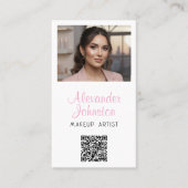 Roze Wit & Zwart Script Make-up Foto Personaliseer Visitekaartje (Voorkant)
