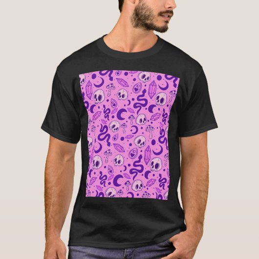 Roze Witchy Pattern T-shirt (Voorkant)