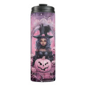 Roze Witchy Spiderwebs Halloween Gepersonaliseerd Thermosbeker (Voorkant)
