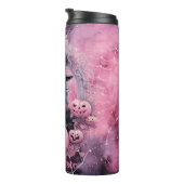 Roze Witchy Spiderwebs Halloween Gepersonaliseerd Thermosbeker (Geroteerd rechts)