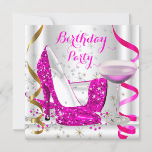 Roze Witgouden Glitteren Hoge Hak Roze Drank Kaart