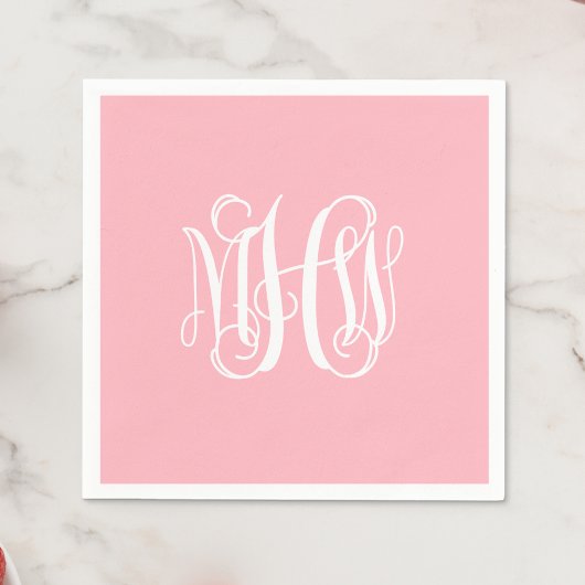 Roze witte 3 Initialen Wijnstokmonogram DIY BG Servet