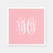 Roze Witte 3 Initialen Wingerd Schrift Monogram Do Servet (Voorkant)