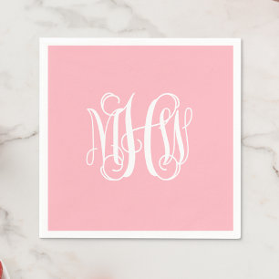 Roze Witte 3 Initialen Wingerd Schrift Monogram Do Servet