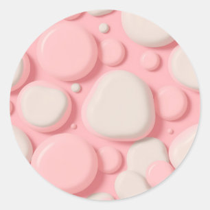 Roze Witte 3D-Belpatroon Zachte Pastel Abstracte Ronde Sticker