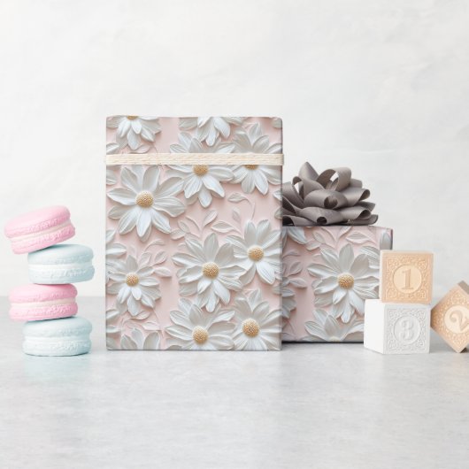 Roze witte 3D Daisy Wrapping Paper Roll Cadeaupapier (Baby Shower)
