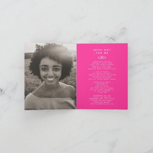 Roze witte aandenken eerbetoon gebedskaart bedankkaart (Binnen)