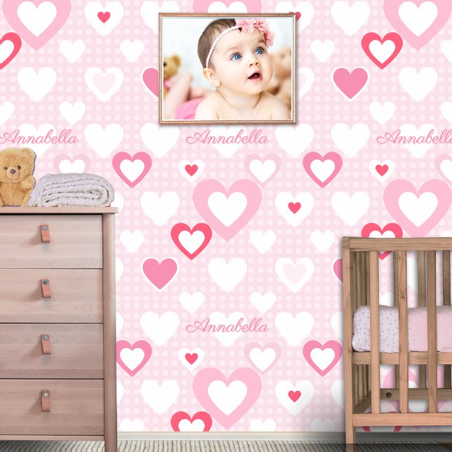 Roze Witte Aangepaste Baby Naam Decor Behang (Creator heeft geüpload)