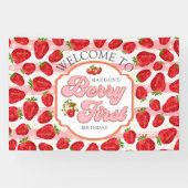 Roze Witte Aardbei Welkom Verjaardag Banner (Horizontaal)