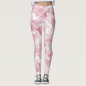 Roze Witte Abstracte Bloem Leggings (Voorkant)