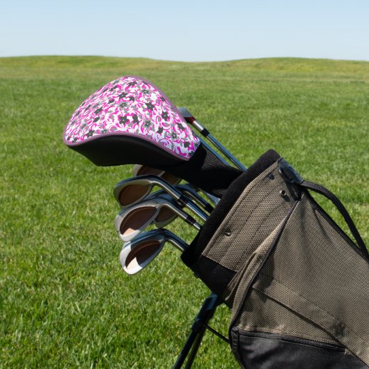Roze witte abstracte bloemen golfheadcover (Insitu)