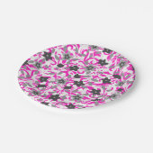 Roze witte abstracte bloemen papieren bordje (Gekanteld)