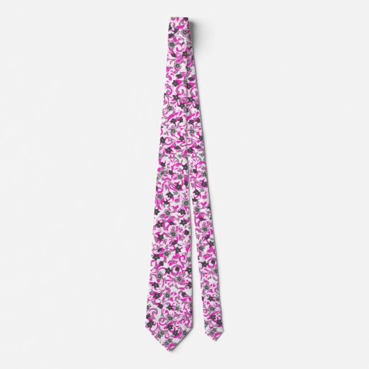 Roze witte abstracte bloemen stropdas (Voorkant)