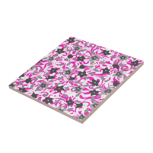 Roze witte abstracte bloemen tegeltje (Zijkant)