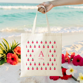 Roze Witte Ananas Patroon Cute Tote Bag