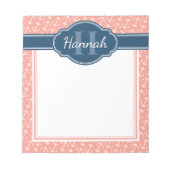 Roze witte anchor Pattern Blue Monogram Notitieblok (Voorkant)