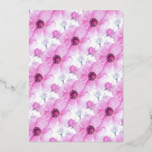 Roze witte anemoon bloemenbruiloft waterverf folie uitnodiging (Achterkant)