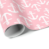 Roze Witte Ankers 2Dir Patroon Cadeaupapier (Rol Hoek)