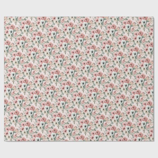 Roze Witte Aquarel Bloemen Cadeaupapier (Vlak)