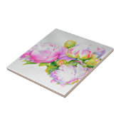 Roze witte aquarel bloemenschilderij pioenen rose tegeltje (Zijkant)