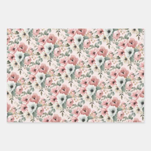 Roze Witte Aquarel Gestreepte Stippen Inpakpapier Vel (Voorkant)